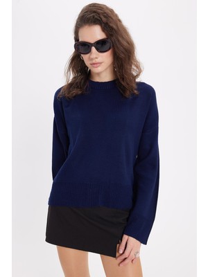 Tudors Kadın Oversize Geniş Kesim Bisiklet Yaka lacivert Kazak