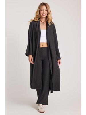 Tudors Kadın Relax Fit Rahat Kesim Uzun Triko Antrasit Hırka