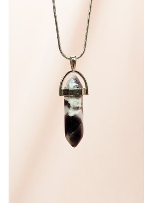 Royaleks Ametist Doğal Taşı Zincirli El Yapımı Tasarımlı Kolye Uç: 3,5 cm Zincir: 20 cm Kutulu