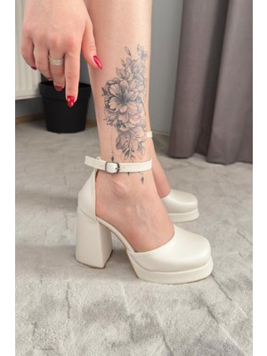 Preshley Kadın Lina Sedef Beyaz 9 cm Platfom Topuklu Aykkabı