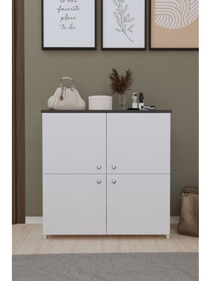 Mirobi Laren Ayakkabılık Küp Ayakkabılık Dolabı Country Ayakkabılık Beyaz Antrasit