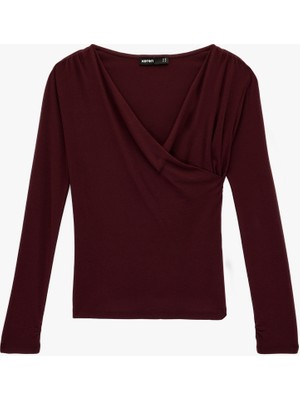 Koton Modal Kumaş Slim Fit Uzun Kollu Kruvaze Degaje Yaka Bluz