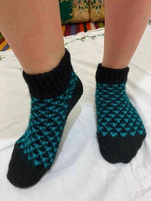 Farmlove El Örgüsü Çorap  - Piti Desenli Mavi