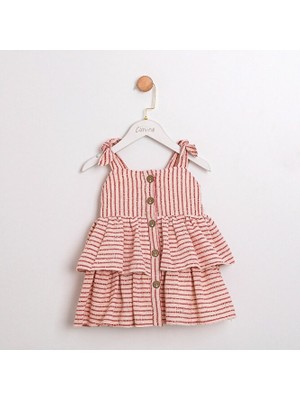 ministok Karina Soft Kumaş Iki Kat Etekli Çizgili Askılı Elbise