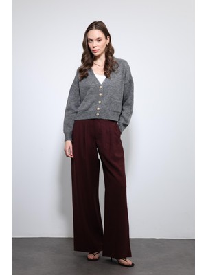 Antioch Bordo Bel Lastikli Pileli Kadın Pantolon