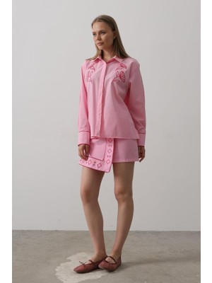 Sidelya Concept Nakış Detaylı Etekli Takım - Pembe