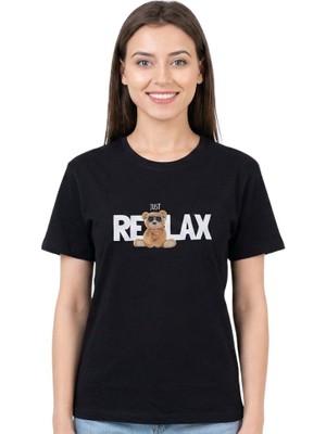 Ayıcık  Baskı Enfield&co Kadın T-Shirt Relax Siyah