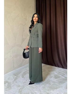 Sidelya Concept Haki Cep Kapaklı ve Kemerli Ceket