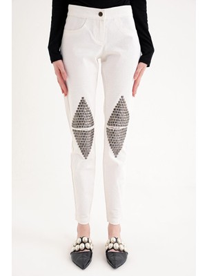 Societa Beyaz Metal yapıştırmalı   cep pantolon 41247