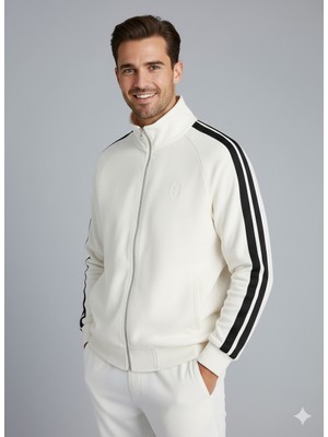 Jack & Jones Jcoathletıco Towel Kırık Beyaz Erkek Fermuarlı Sweat Ceket 12286672
