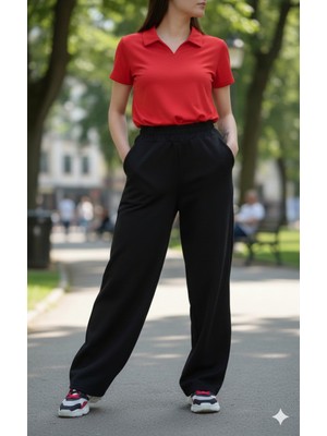 Bky Kadın Siyah Yüksek Bel Bol Kesim Eşofman Altı