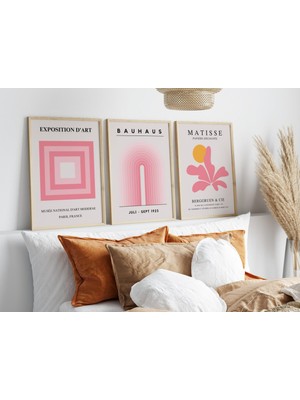 Pam Studio Pembe Bauhaus, Matisse 3’lü Ahşap Çerçeveli Poster Seti – Modern Minimalist Duvar Dekoru