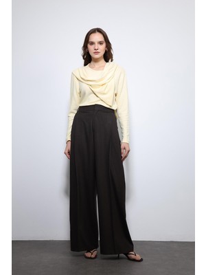 Antioch Kahve Çizgili Geniş Paça Pantolon