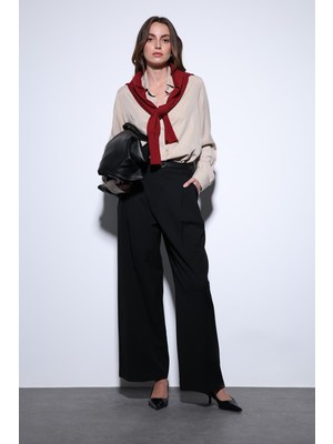 Antioch Siyah Pileli Palazzo Kadın Pantolon