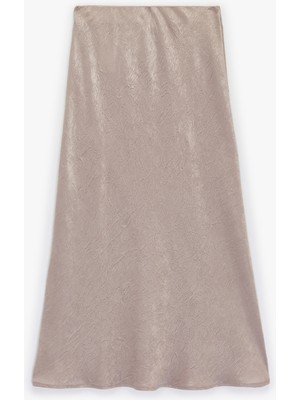 Koton Balık Kesim Slim Fit Midi Boy Dokulu Saten Etek
