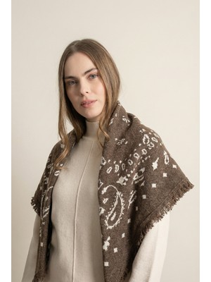 Kadın Desenli Triko Şal Kahve-Bej