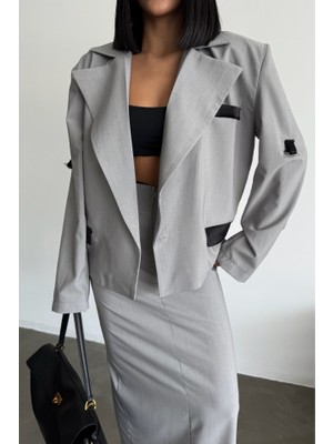 Sidelya Concept Crop Ceket - Etek Takım - Gri