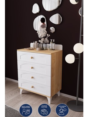 Dekorfim DF11101M2 - 4 Çekmeceli Şifonyer – Geniş Depolama Alanlı, Modern Çekmeceli Dolap, Yatak & Genç Odası  Beyaz - Safir