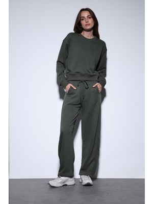 Antioch Haki Basic Düz Paça Kadın Eşofman Altı