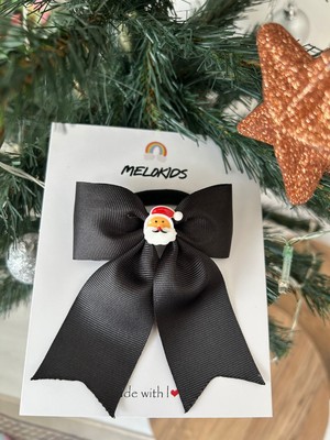 MELOKİDS Siyah Noel Baba Figürlü Lastikli Kurdele Saç Tokası