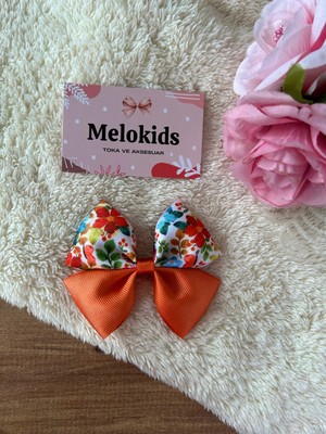 MELOKİDS Çiçek Desenli Turuncu Kurdele Klipsli Toka