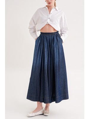 Societa Lacivert Büzgülü yüksek bel fermuarlı etek 81221