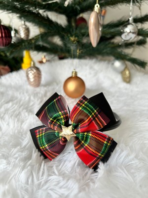 MELOKİDS Yılbaşı Ekose Desenli Yıldızlı Kurdele Taç Toka