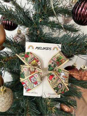 MELOKİDS Yılbaşı Desenleri Sarı Temalı Kurdele Saç Tokası