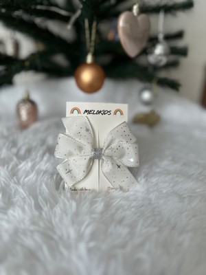 MELOKİDS Beyaz Yıldız Detaylı Kurdele Yeniyıl Yılbaşı Saç Tokası