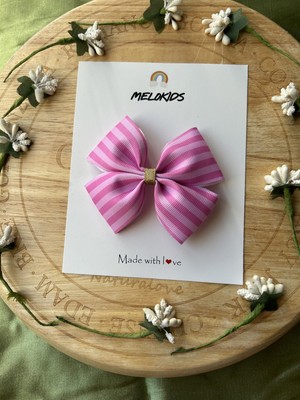 MELOKİDS Barbi Desen Pembe Çizgili Kurdele Klipsli Toka
