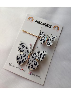 MELOKİDS Siyah Beyaz Desenli Kelebek Toka Klips ve Tel Toka