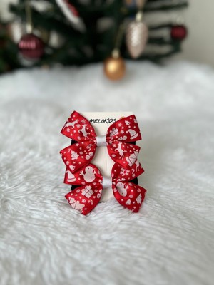 MELOKİDS Yılbaşı Temalı Kırmızı Kurdele Toka Seti 2 Adet Lastikli