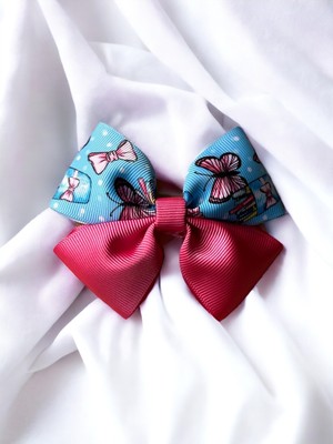 MELOKİDS Mavi Pembe Kurdele Kelebek Kalemlik Desenli Klipsli Toka