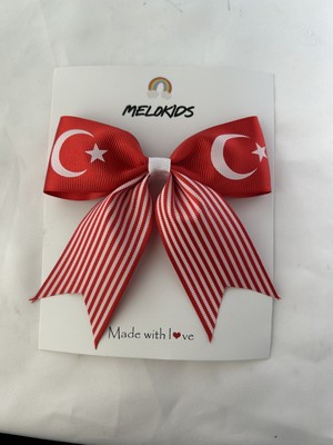 MELOKİDS Türk Bayrağı 23 Nisan Kırmızı Beyaz Klipsli Kurdele Toka
