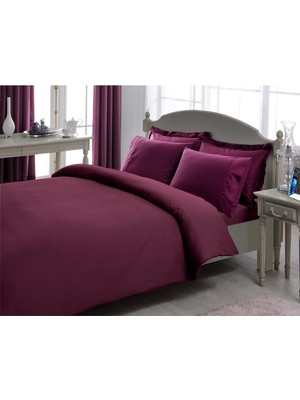 Hype Store Basic Stripe DÜZ%100 Pamuk Nevresim Takımı, Mürdüm, King Size