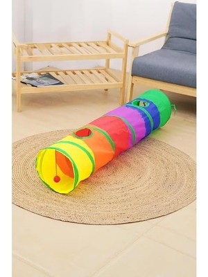 Hype Store Kedi ve Köpek Oyun Tüneli Gökkuşağı Renkli Katlanır, Uzun Eğlenceli Evcil Hayvan Oyuncak Tüneli (Düz