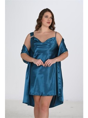 Red Womans Büyük Beden 2li Petrol Sabahlık Takımı Bigsize 6206