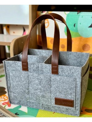 Hype Store Kulplu Keçe Çanta - Anne Bebek Düzenleyici – Bebek Bakım Keçe Organizer - Gri