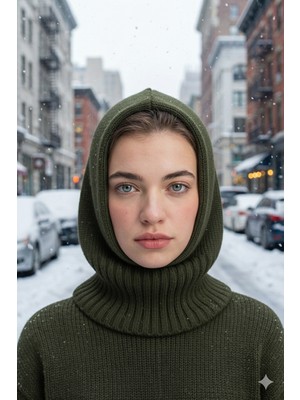 Emybox Triko Örme Balaclava Kadın Bere Kışlık Kapüşonlu Boyunluklu Tesettür Başlık