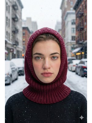 Emybox Triko Örme Balaclava Kadın Bere Kışlık Kapüşonlu Boyunluklu Tesettür Başlık