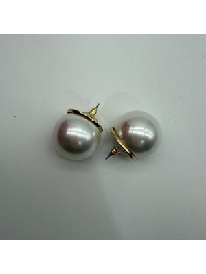 Mare Accessories Gold Çerçeveli Büyük Inci Form Küpe