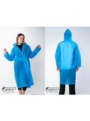 Dzc Kuzenler Avm Kadın Erkek Yağmurluk Kapüşonlu Çıtçıtlı Eva Yağmurluk Rüzgarlık Mavi (Açık)