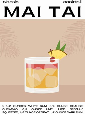 Fuart.Co Tropik Mai Tai Bej Dijital Baskı Poster (Çerçevesiz) Kofu