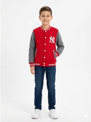 Gamp Erkek Çocuk Ny Logolu Çıtçıtlı Kolej Ceket Bomber Mont
