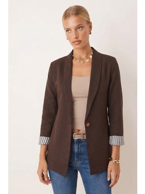 Armonika Kadın Kahverengi Kol Içi Çizgili Tek Düğmeli Ceket ARM-22K001122