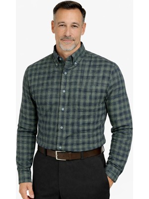 BURSPA Rahat Kesim Çizgili Kareli Kışlık Erkek Baba Gömlek