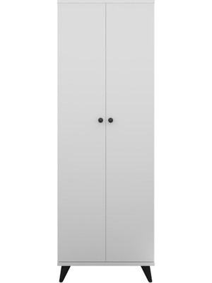 Dienni Simple Çok Amaçlı Dolap 5 Raflı 2 Kapaklı 60X30X176 Beyaz