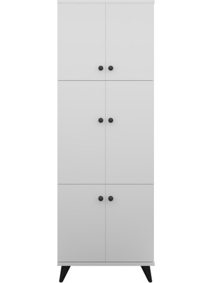 Dienni Simple Çok Amaçlı Dolap 5 Raflı 6 Kapaklı 60X44X175 Beyaz