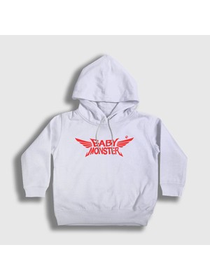 Presmono Unisex Çocuk Beyaz Babymonster Babymetal Logo Kapüşonlu Sweatshirt