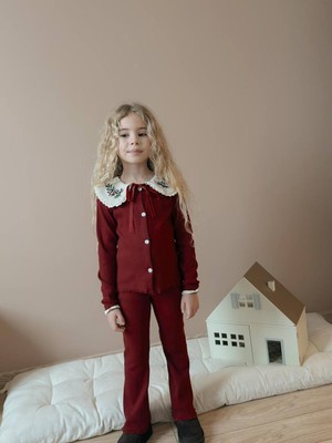 Miniko Kids Kız Çocuk Yaka Dantelli Fitilli Kaşkorse Bayramlık Taytlı Takım